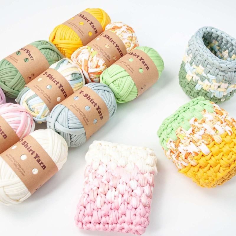 Garn Strickgarn Mehrfarbig Polyesterstreifen für DIY Häkelprojekt zum Herstellen von Taschen, Untersetzern, Körben, Kissen