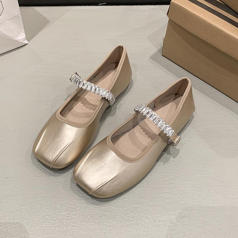 French Ballet Style Flat-soled Single Shoes Women's 2025 Summer and Autumn New Models with Skirts, Evening Shoes, Rhinestone Mary Jane Small Leat