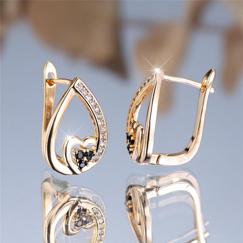 Fashion Love Heart Black Cubic Zircon Drop Earrings for Women Gold Color Daily Jewelry Gift