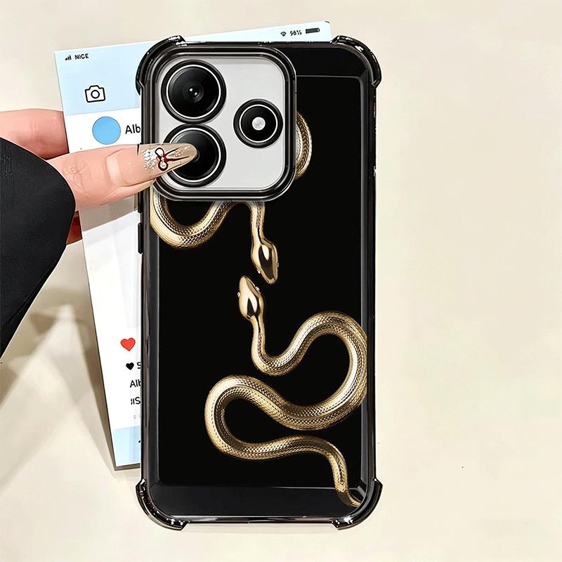 Schwarze Schlangen-Doodle-Vergoldung Handyhülle Für Xiaomi Poco X5 X6 X7 X8 Pro Max F8 Ultra F7 M8 M7 M5S Redmi 15C 15 14C 13C 13 X3 12C F