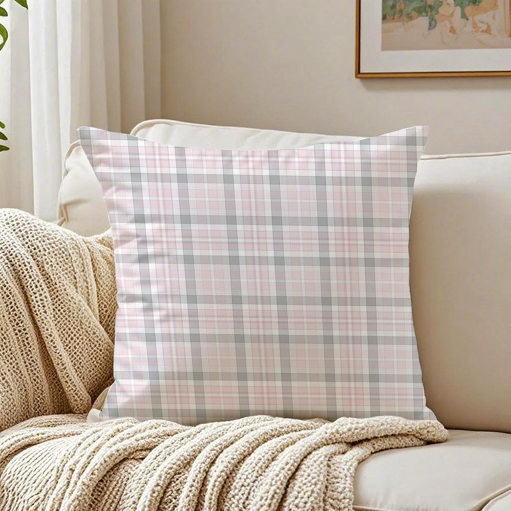 Pink Plaid Cushion Cover Pillowcase Anti-Dustmite Living Room Sofa Decor Cushion Room