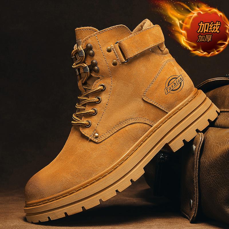 

Autumn and winter velvet thickened foreign trade hot-selling cross-border large-size men s outdoor thick-soled leather Martin boots 44
