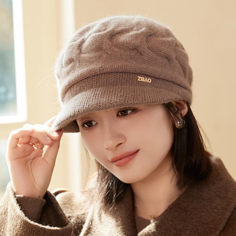 Rabbit Fur Blended Knitted Ear Protector Children Autumn and Winter Elegant Temperament Wool Cap Showing Face Small Windproof Cap