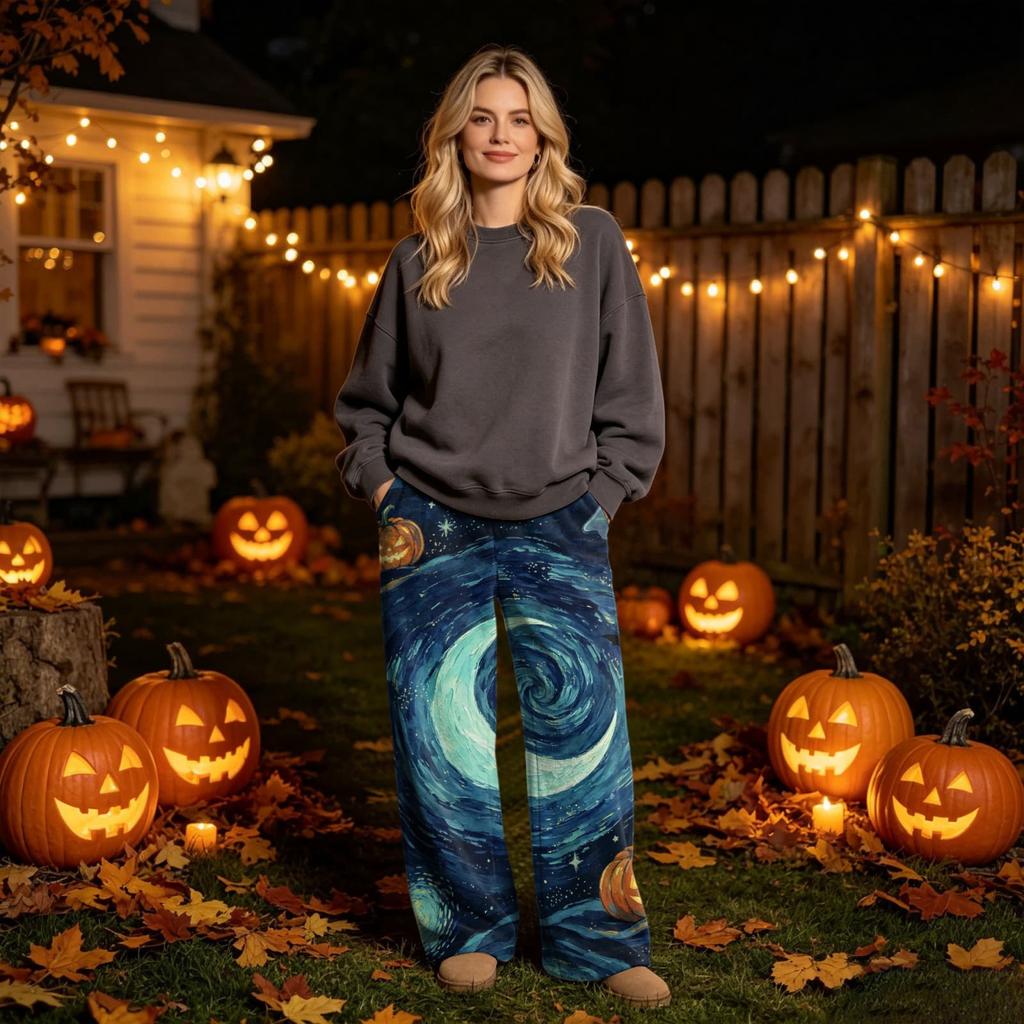 Dames Halloween Print Flanellen Broek - Gezellige Pyjamabroek voor Slaap en Ontspanning