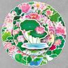 50pcs Waterproof Lotus Flower & Leaf Stickers for Journals, Water Bottles, and Phone Cases - Cute Cartoon Plant Decoration for Kids