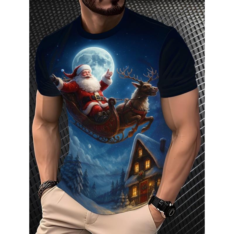 Summer Creative Fashion Santa Claus Style Printed T-shirt Casual Fashion Loose Versatile Comfortable Men's T-shirt
