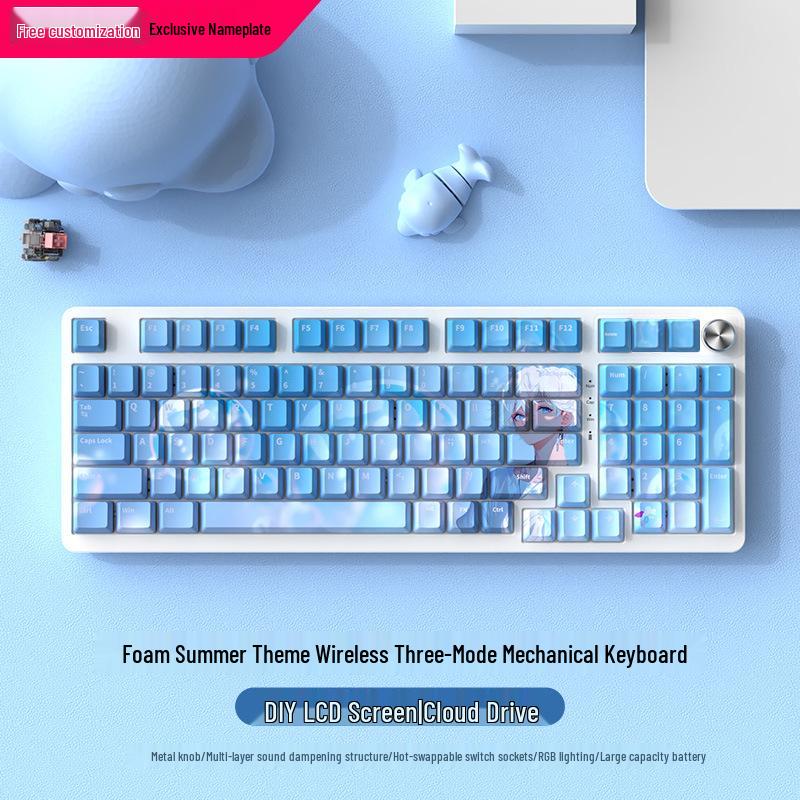 Wireless Bluetooth Mechanical Keyboard - 98-Key, Blue Switch, Silent for Gaming/Esports, High-Design for Girls/Office Use.