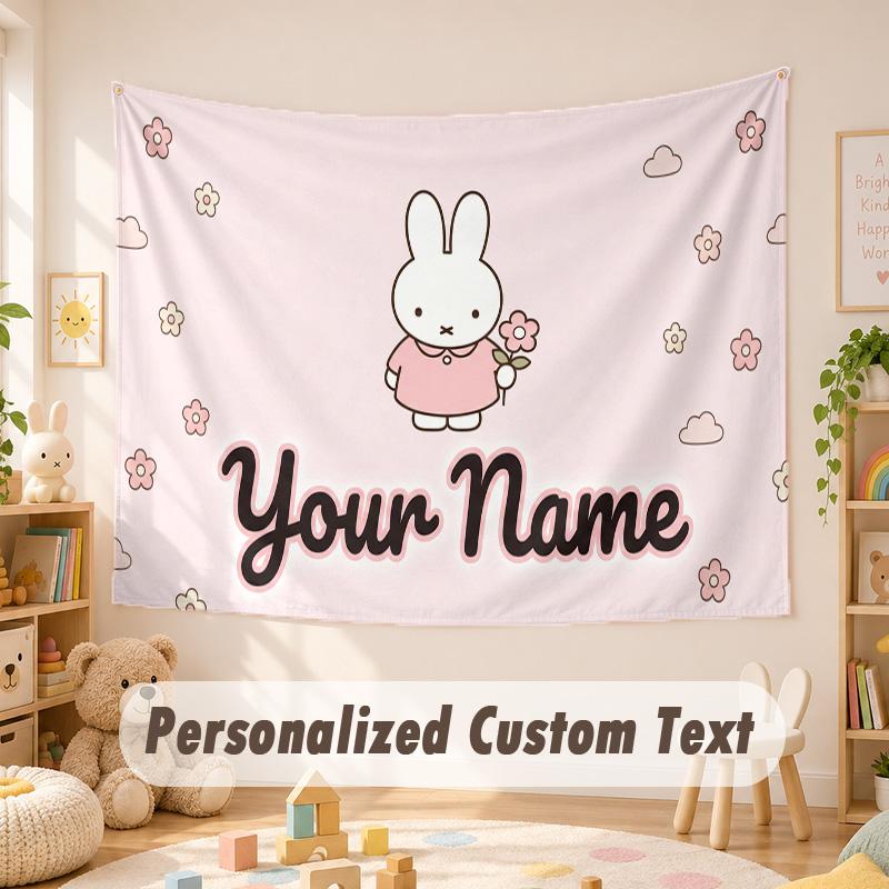 Custom Name Text Tapestry,Miffy Boho Wall Hanging, Decorative Backdrop Tapestry For Room