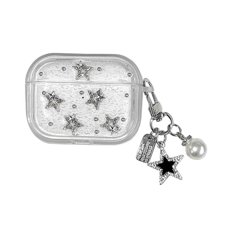 Silver Bead Star Suitable For Airpodspro3 Protective Case Apple Airpods4 Bluetooth Headset Case Pearl Pendant