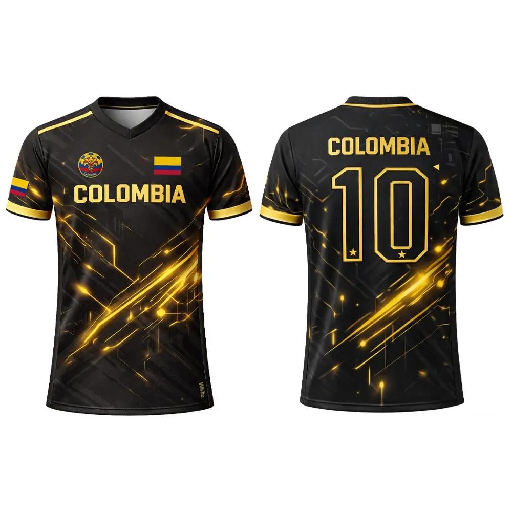 Colombia Flag 3D Printed Jersey Summer Outdoor Sports Breathable Short-sleeved Football Training Top Unisex Casual V-neck Tee