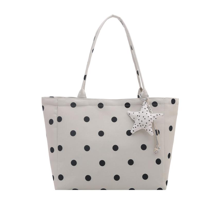 Women S Classic Polka Dot Canvas Tote Bag Large Capacity Shoulder Bag For Commute School