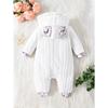 Adorable Floral Hooded Baby Girl Romper with Bunny Ears - Long Sleeve, Single-Breasted, Polyester Blend,Machine Washable - Perfect for Spring & Autumn