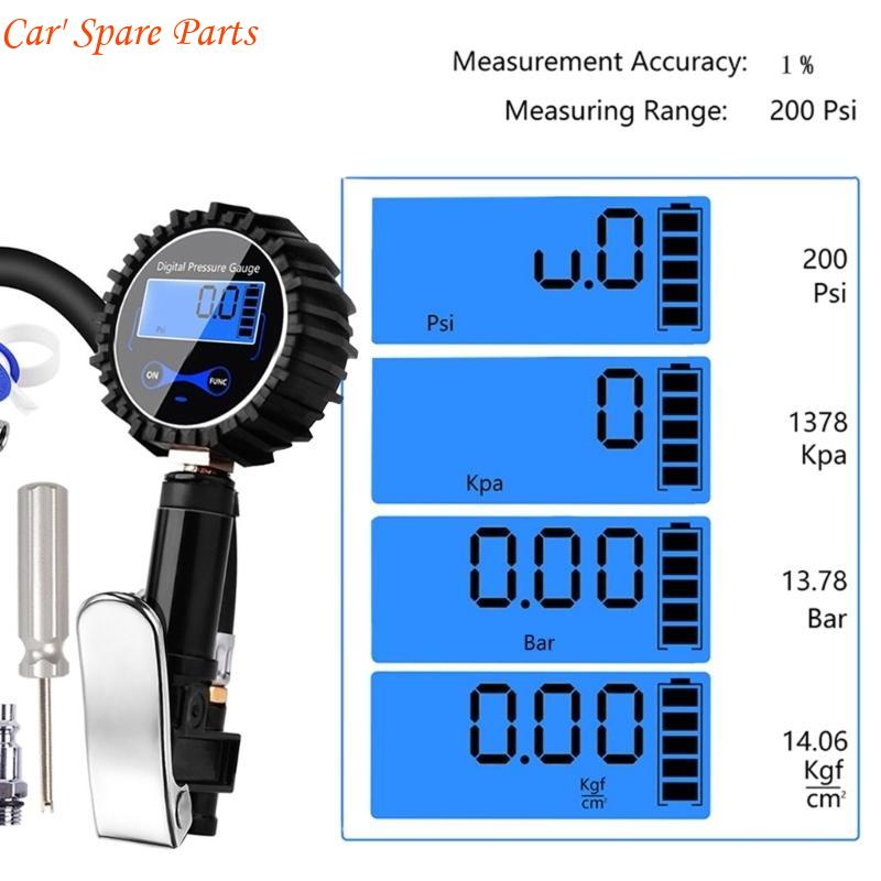 Y4UA Digital LCD Display Car Tire Air Pressure Inflator Gauges 200PSI Pressure Gauges