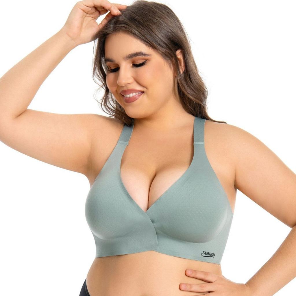 European and American Seamless Back Bra Full Cup Without Steel Ring Push Up Bra for Large Breasts with Front Buckle