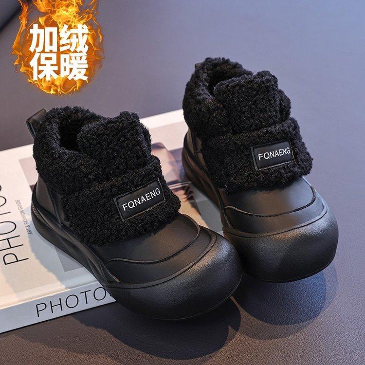 Kids Fleece Lined High Top Snow Boots Winter Warm Thick Sole Hook and Loop Closure Cotton Shoes