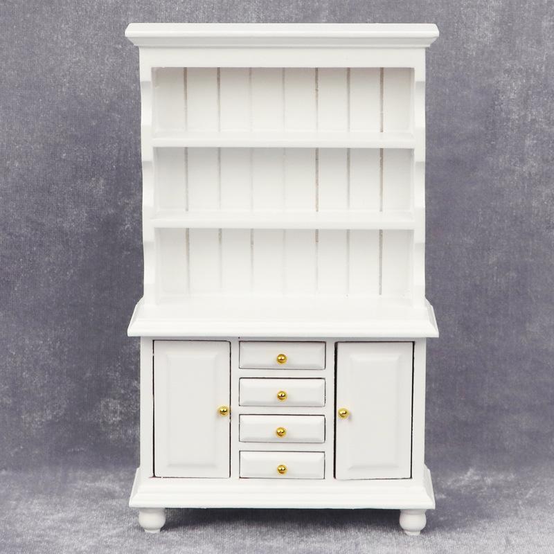 

1:12 Кукольный миниатюрный двухдверный трехъярусный выставочный шкаф с мини-мебелью.