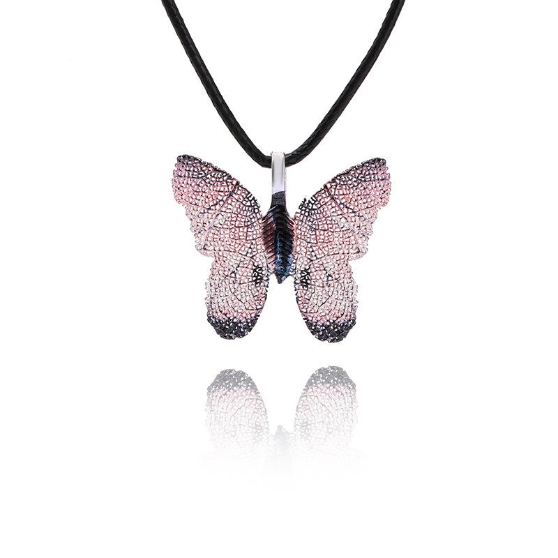 Cute Colorful Butterfly Necklace For Women Girls Natural Real Leaf Cut Butterflies Shape Aesthetic Rope Pendant Necklace Jewelry