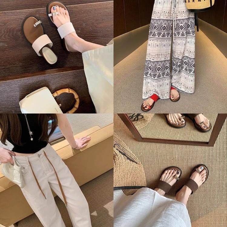 Metal buckle cover toe slippers women's summer wear new soft-soled holiday wind beach lazy cool slippers