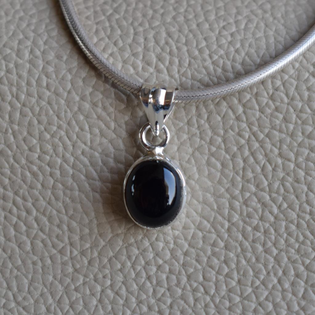 Black Onyx Sterling Silver Dainty Pendant, December Birthstone