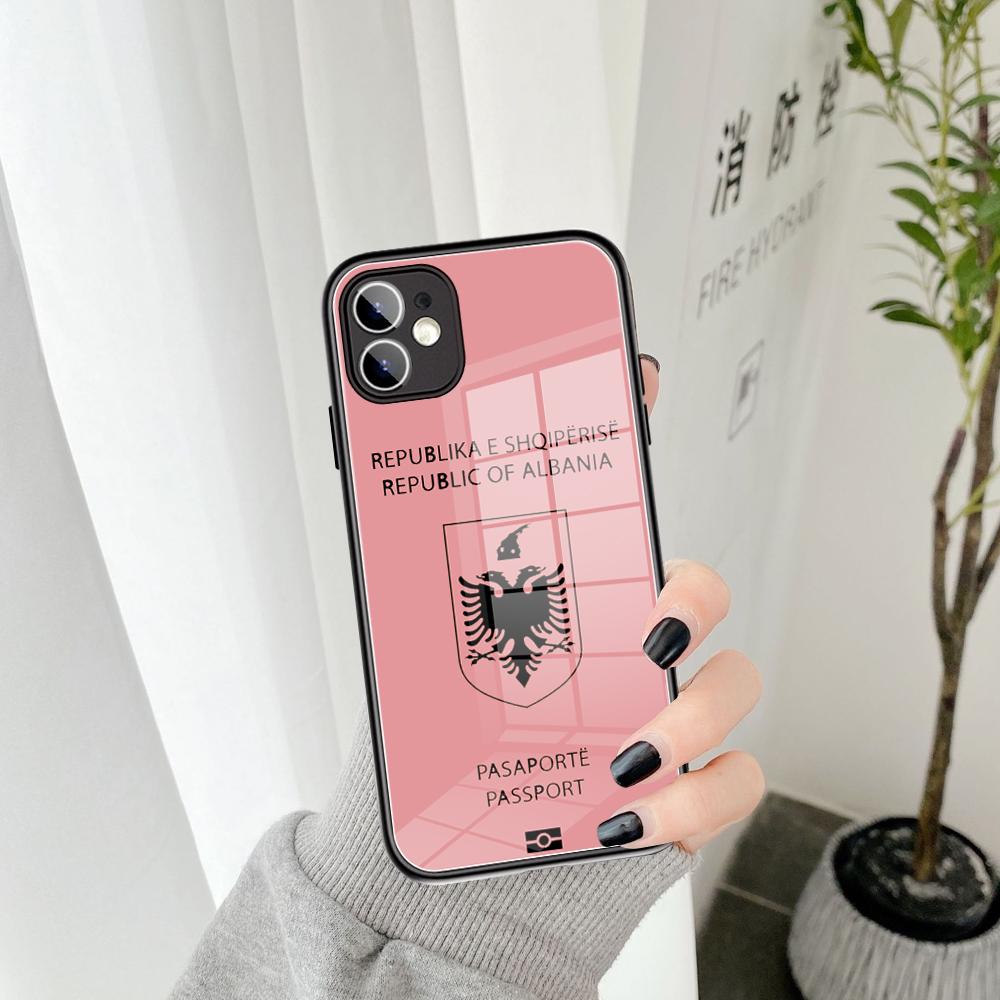 Per IPhone Albania Cassa Del Telefono Del Passaporto di Vetro Temperato 15 14 13 11 12 14 Pro XR XS MAX 8X7 Plus SE 13 14 Pro Mini Coperture
