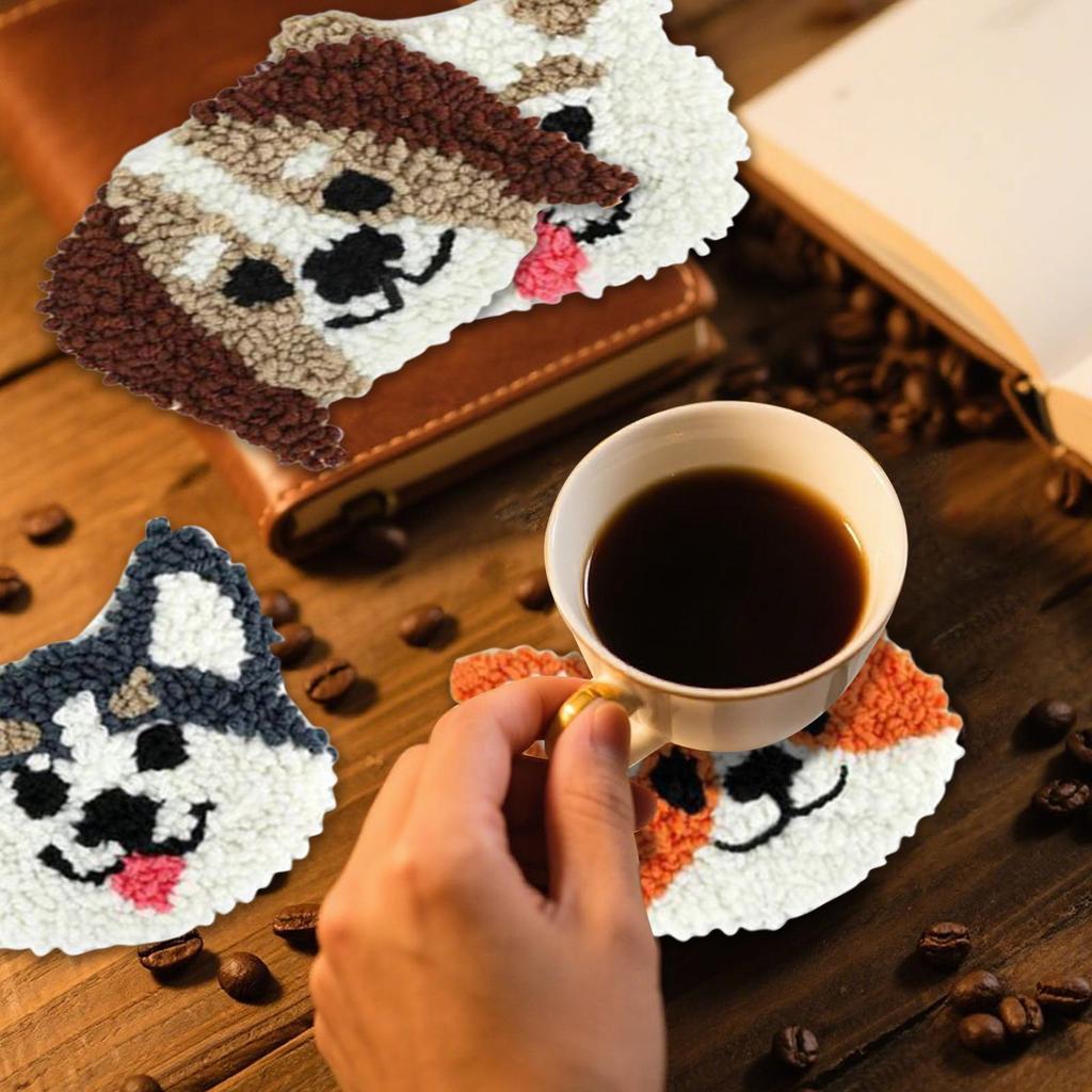 Punch Needle Coaster Kit Embroidery Punch Stitching Kit for Adults Beginners Portable Yarn Hoop Embroidery Set Multi-functional