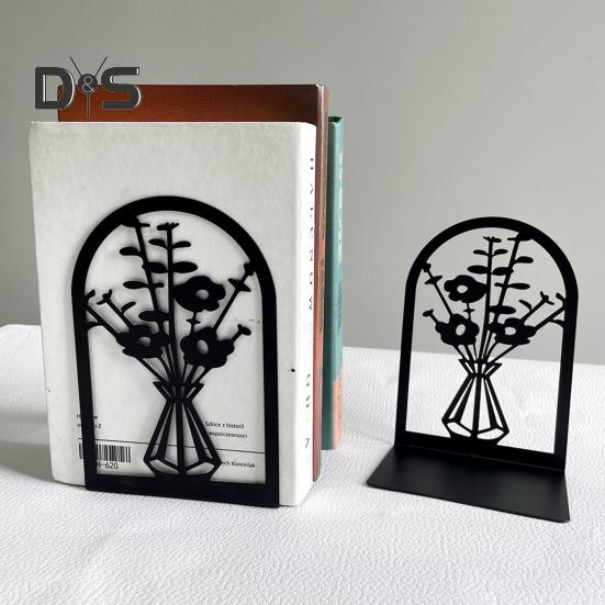 2ks Knihovna Konce knih Dutý květinový vyřezávaný vzor Vázy zarážky na knihy Design ve tvaru L Protiskluzový držák na knihy