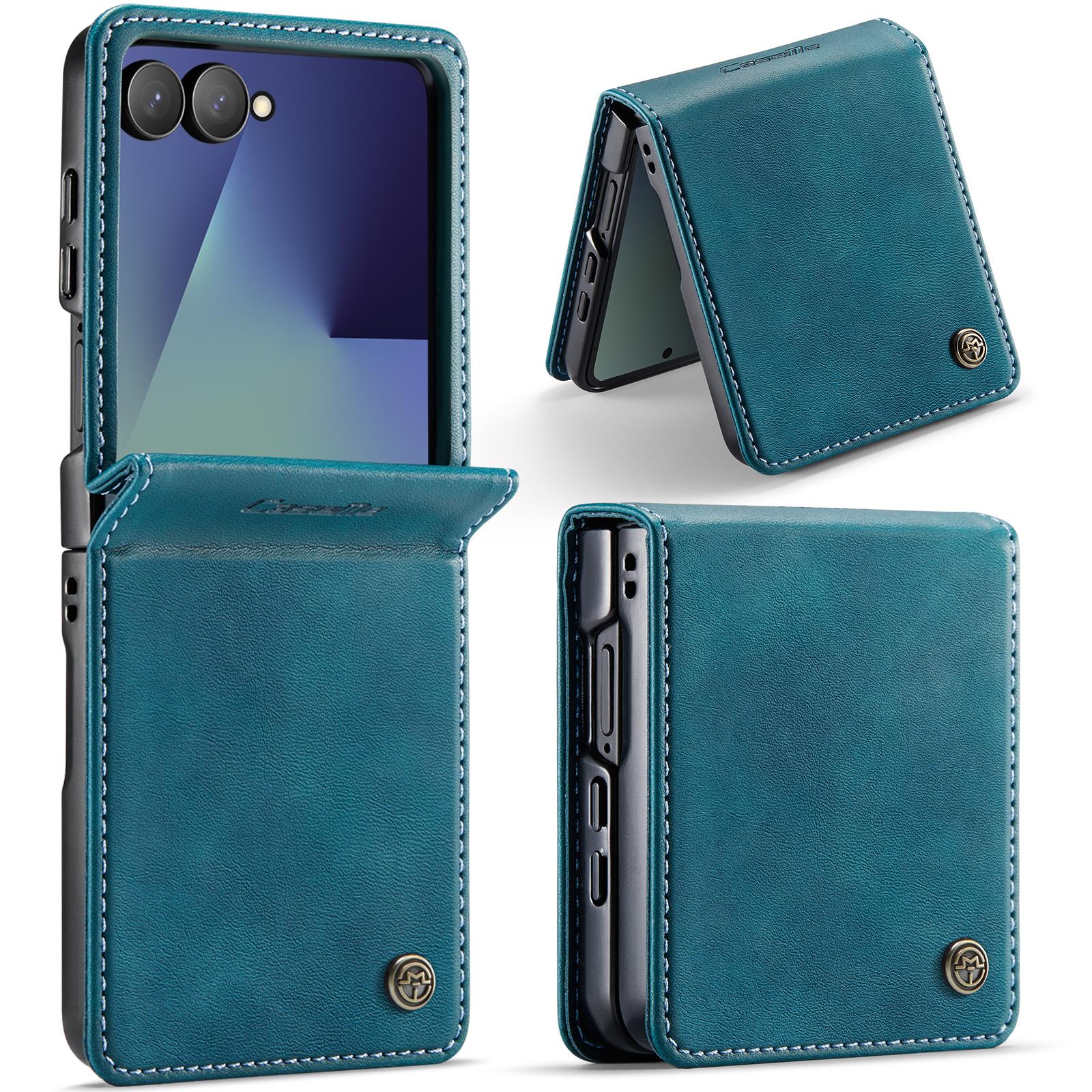 

For Samsung Galaxy Z Flip7 5G Case CASEME 033 Series RFID Blocking Wallet Stand Calf Texture Leather Phone Cover D