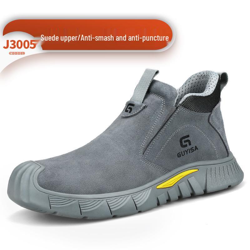 Men's Steel Toe Slip-On Suede Safety Shoes - Anti-Smash, Anti-Puncture, Ideal for Summer Welders