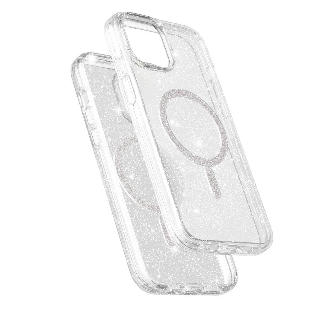 For iPhone 15 Plus/14 Plus Phone Case Compatible with MagSafe Glitter PC+TPU Hybrid Shockproof Cover