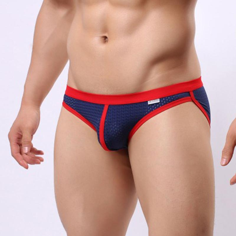 Men's Low Rise Contrast Color Briefs Sporty Athletic Mesh Quick-Dry Breathable Underpants