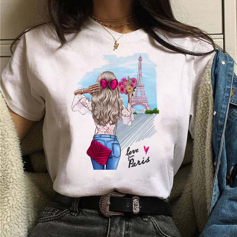 Women T Shirt Fashion Casual Female Print Shirt Loose Women Oneck Tops Harajuku 90s Girls Kawaii T Shirt Korean Style Clothes