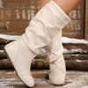 Autumn Winter Pink Mid Calf Boots Women 2025 Fashion Faux Suede Pleated Boots Woman Plus Size 36-42 Flat Heel Long Botas Mujer