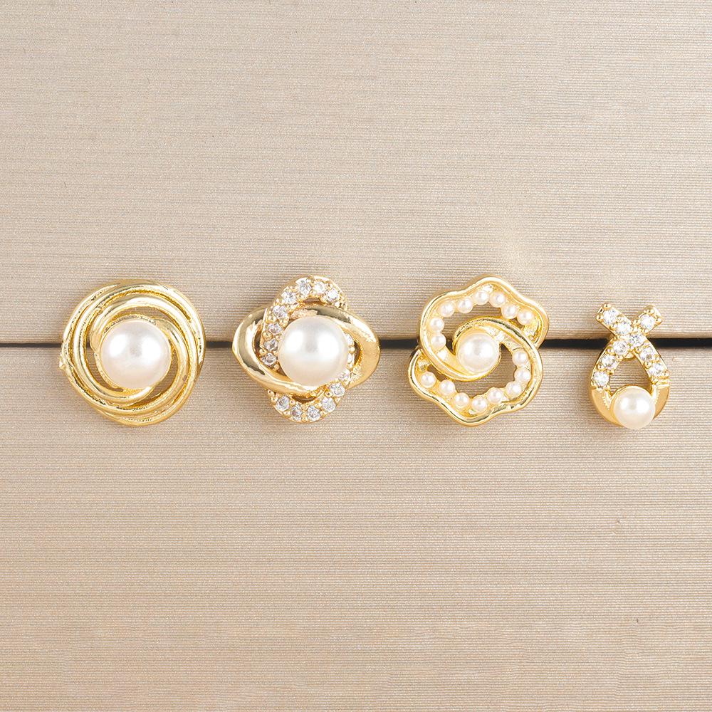 Pearl Flower Bee Zircon Earrings with Stainless Steel Needle