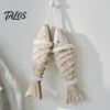 Nautical Home Decor Rustic Wooden Fish Decor, Coastal Beach Style Wall Hanging Boho Bathroom Ornament with Fishing Net for Lake House, Bedroom, Unique