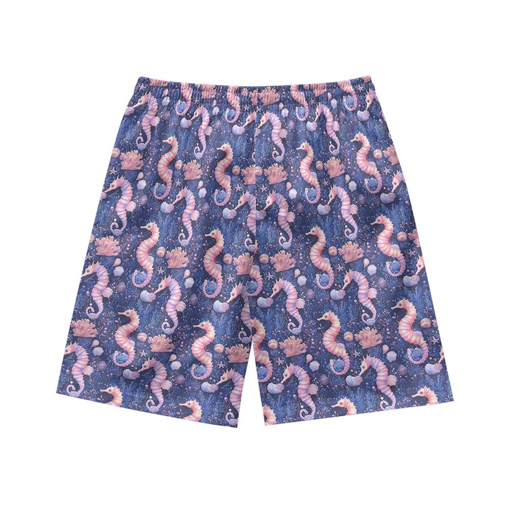 Creature Marine Europee e Americane Elementi Floreali Pantaloncini Casual da Uomo Pantaloni da Spiaggia