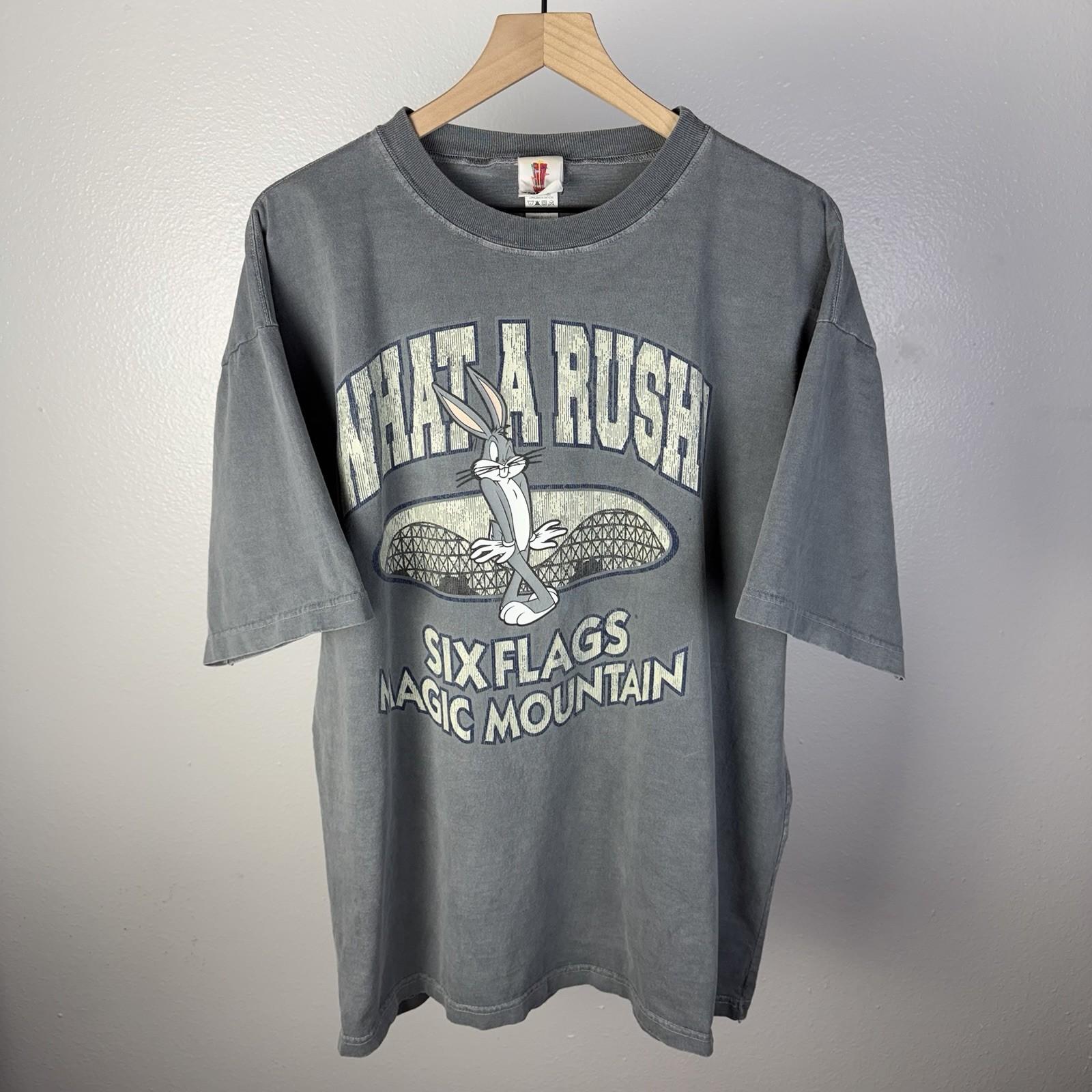 Vintage 90’s Six Flags Bugs Bunny Looney Tunes What A Rush! Promo T Shirt Large Unisex T-Shirt S