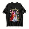 Saisonale Grüße Anime-Mädchen Print Top Festliches Cartoon-Katzenmuster Lässiges Basic-Shirt Reines Baumwoll-T-Shirt