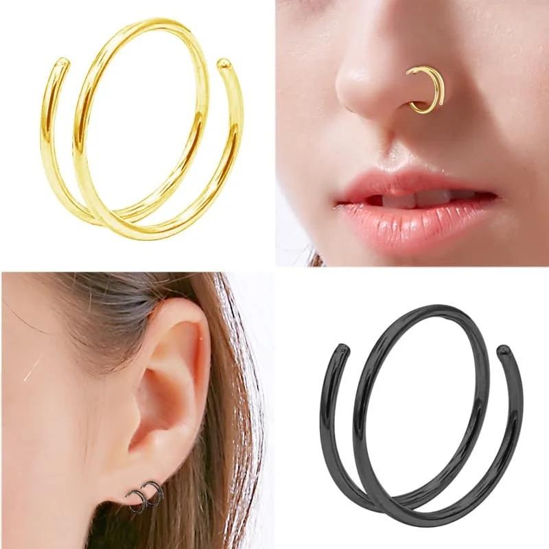 Mode Accessoires Edelstahl Einzeln Gepierctes Spiral Nasenring Einfacher Ohrring Lippe Geschichtet Doppelring Nasenring Hoop Geschenke