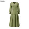 ZANZEA Women Casual V-Neck Solid Color Long Sleeve Dress