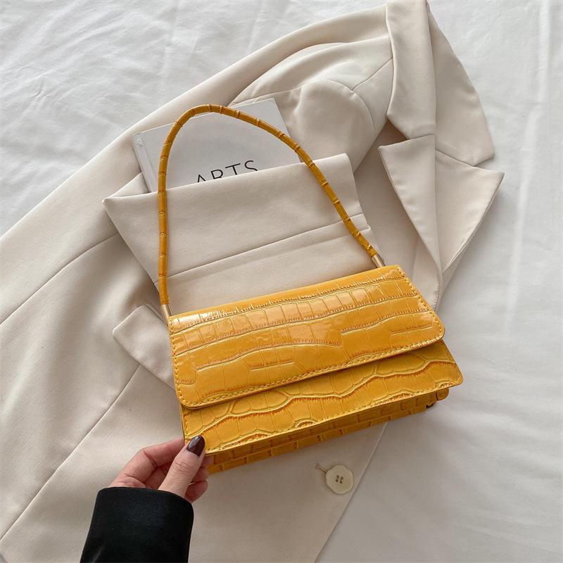 Simple stone pattern shoulder bag, fashionable solid color bright pattern bag, women's commuting convenience, portable small square bag