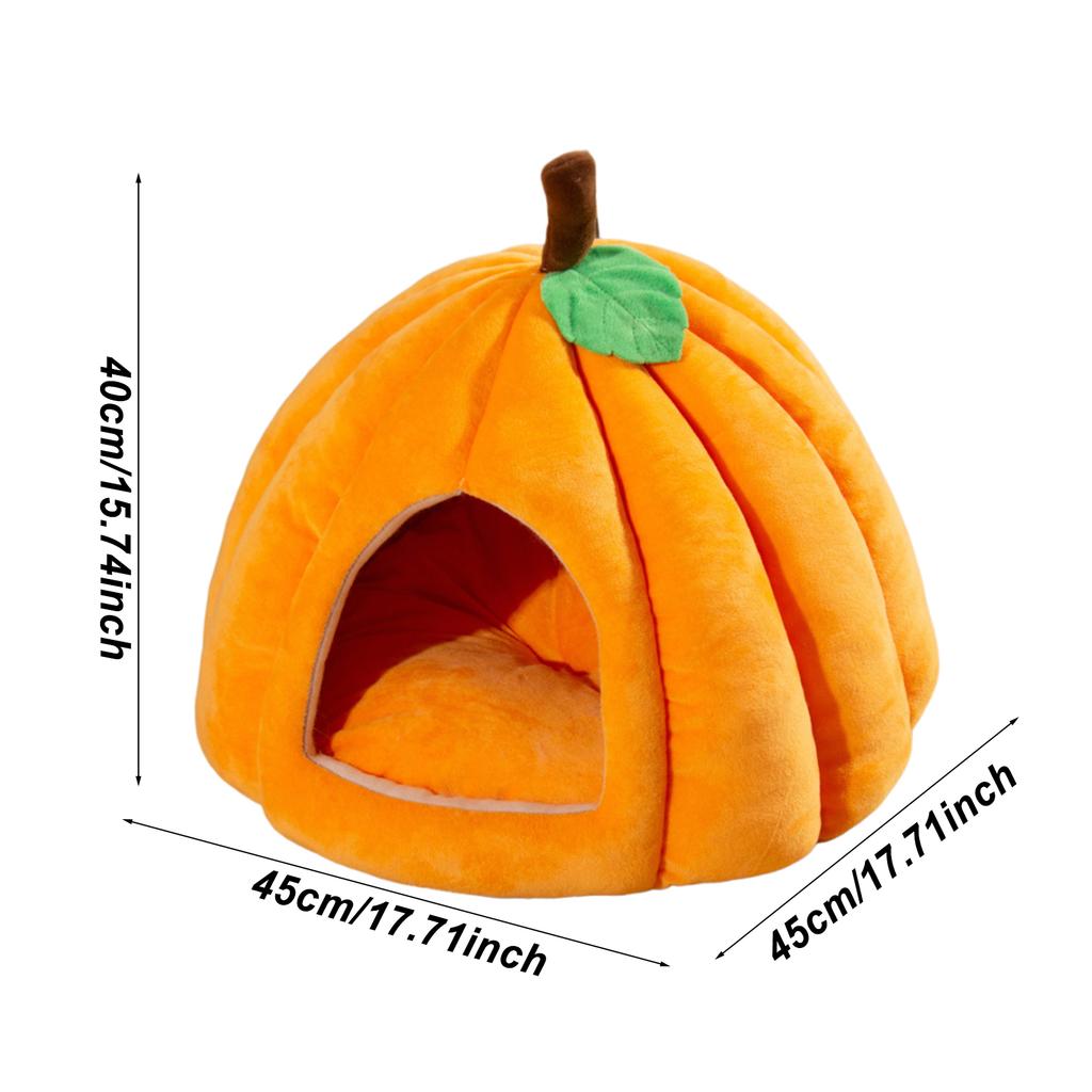 Enclosed Cat Nest Warm Cat Bed Pumpkin Shape Pet Sleeping House for Cats Washable Cat Sleeping Bed Pet Supply Halloween Pet Bed