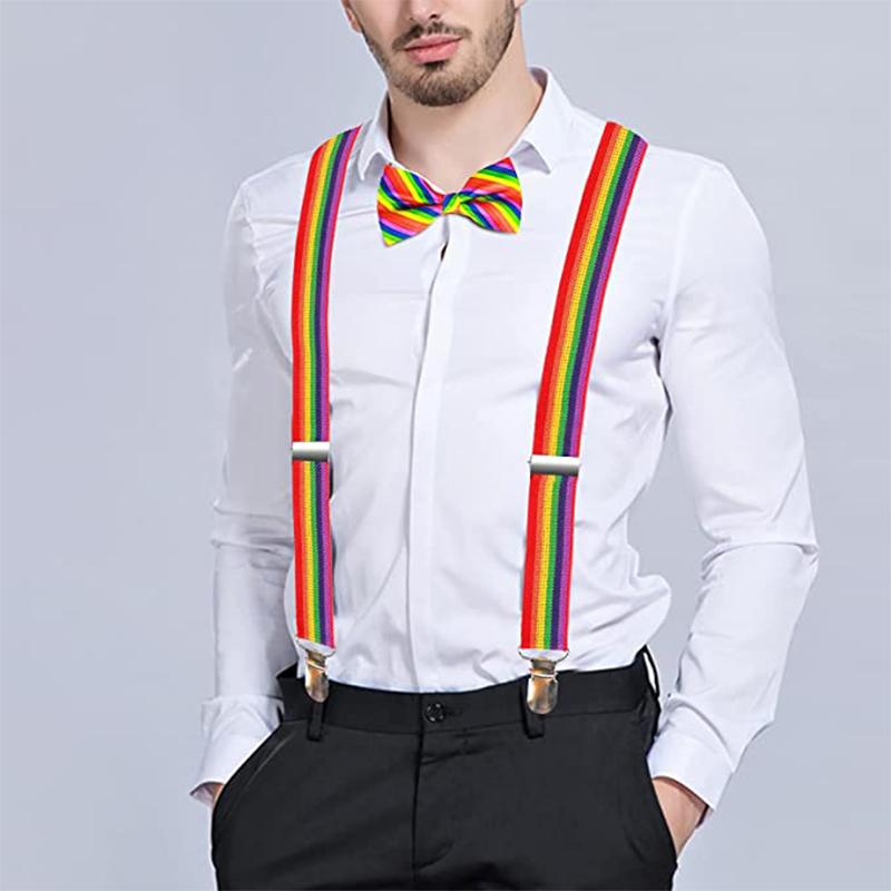 Ensemble classique de bretelles et nœud papillon, bretelles élastiques réglables en Y de 2,5 cm de large avec 3 clips, nœud papillon tissé pré-noué de 12 cm, taille unique pour hommes et femmes