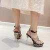 Women Sandals Crystal High Heels Square Open Toe Ankle Buckle Pumps Sexy Nightclub Party Prom Dress Shoes