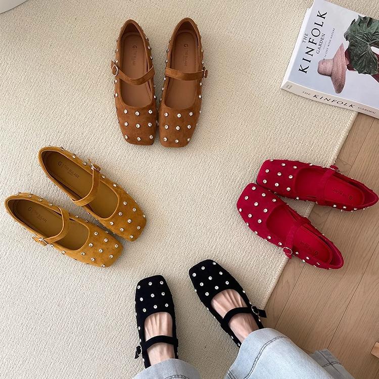 Rhinestone Flat with Skirt Mary Jane Single Shoe Woman 2025 Spring French Evening Commuter Grandma Shoe Trend