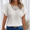 Lace Splicing Crew Neck T-shirt Casual Short Sleeve Top for Spring & Summer Women's Clothing