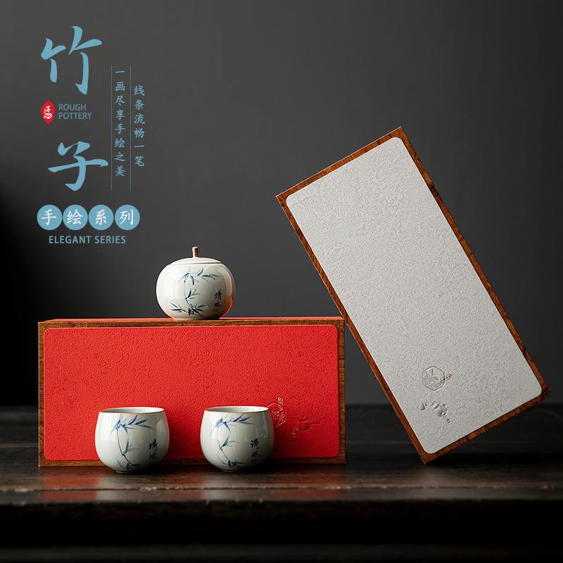High-end hand-painted master cup, ceramic tea can, small creative gift box set, gift for teachers, elders and friends
