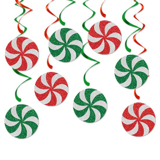 Christmas Candy Hanging Swirls Glitter Green Red White Candies Garland Banners Christmas Party Ceiling Streamer for Baby Shower Birthday Wedding Decor