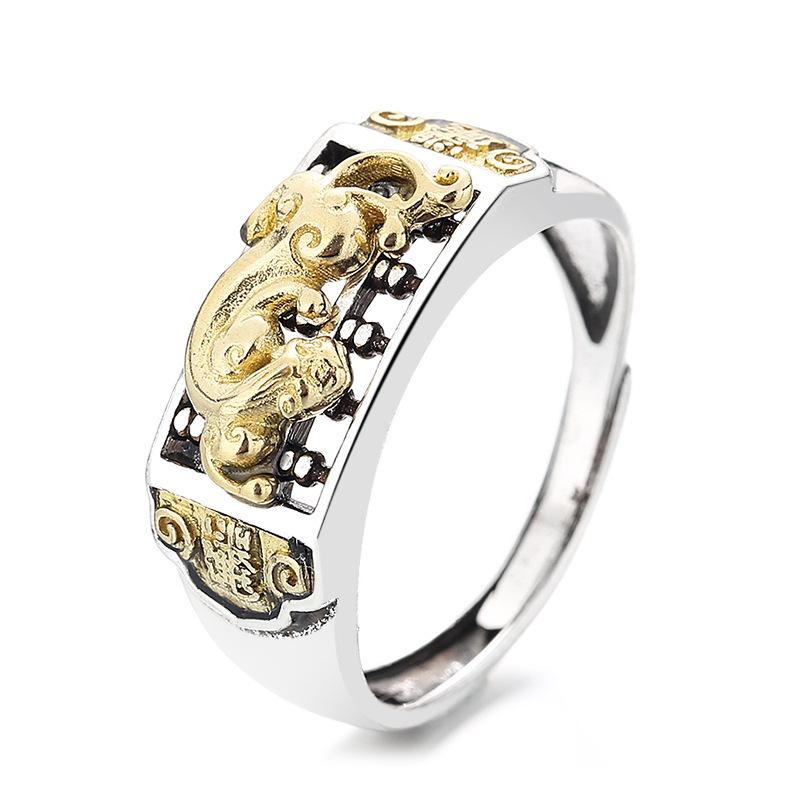 Retro Pixiu 999 Sterling Silver Open Ring: Stylish Wealth & Luck Charm for Men and Women