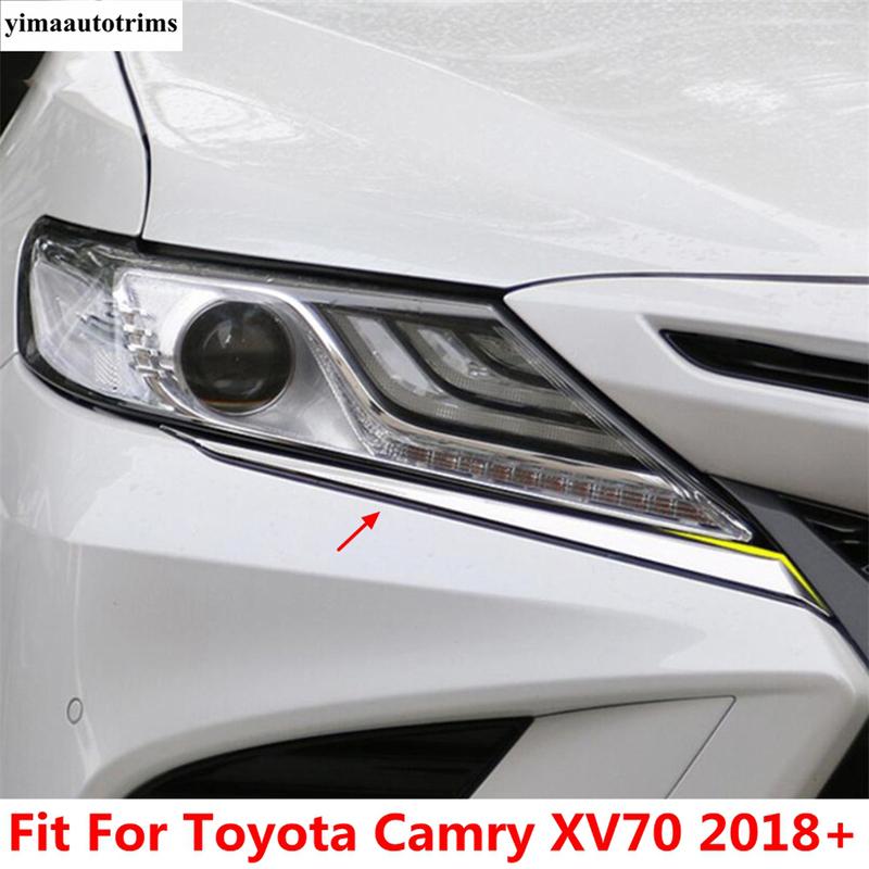 Front Head Lights Lamps Eyelid Eyebrow Strip Decoration Cover Trim For Toyota Camry XV70 2018 -  Chrome Accessories Exterior