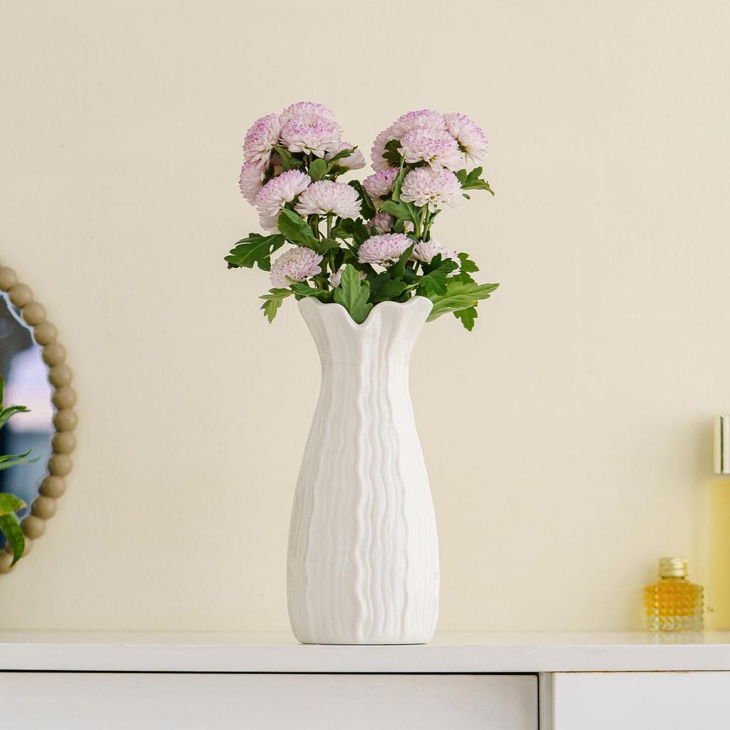 Vaso di Lusso in Ceramica Bianca Nordica per Fiori Secchi e Freschi, Ornamento Decorativo Creativo per Scrivania del Soggiorno.